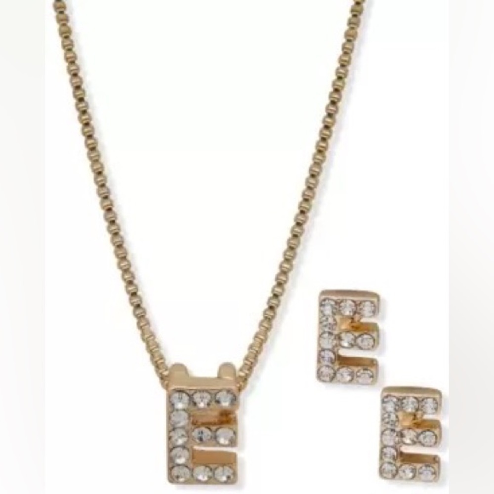 NWT Anne Klein necklace and earrings set monogram E 💍🎈🎊💎💕